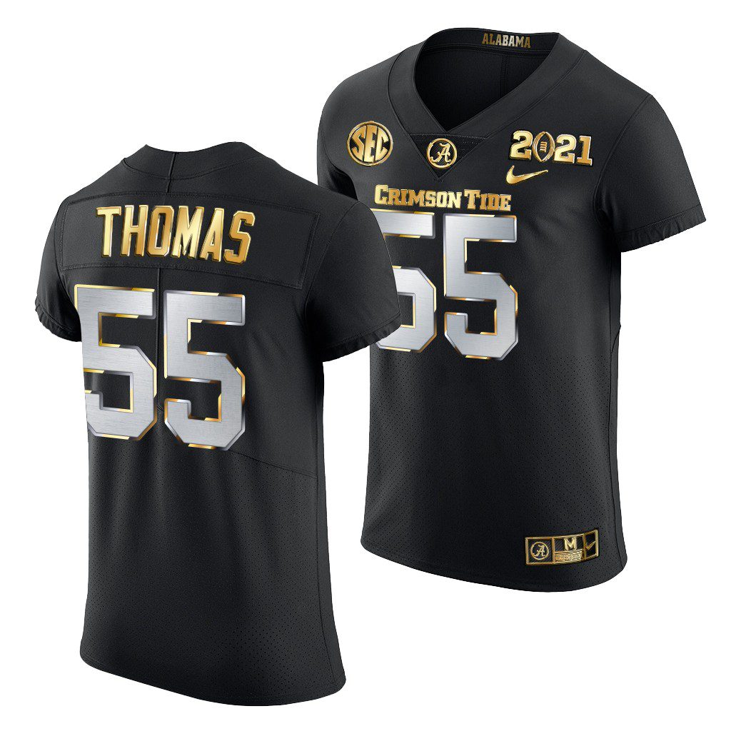 Men's Alabama Crimson Tide Derrick Thomas #55 Black Golden 2021 Playoff Championship NCAA College Football Jersey